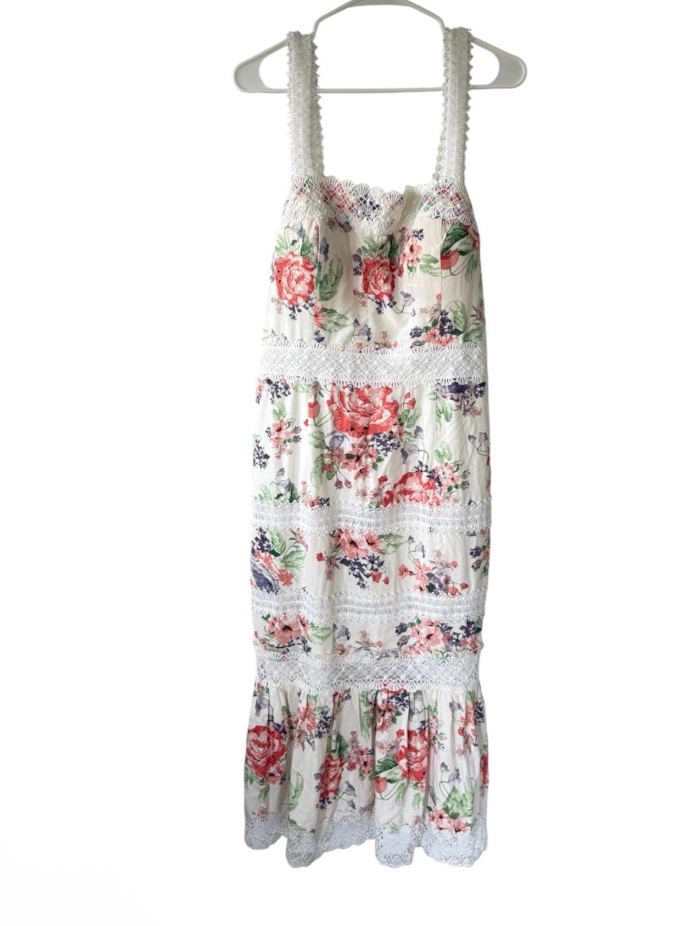 Lipsy White Floral Lace-Trim Sundress with Pink Roses